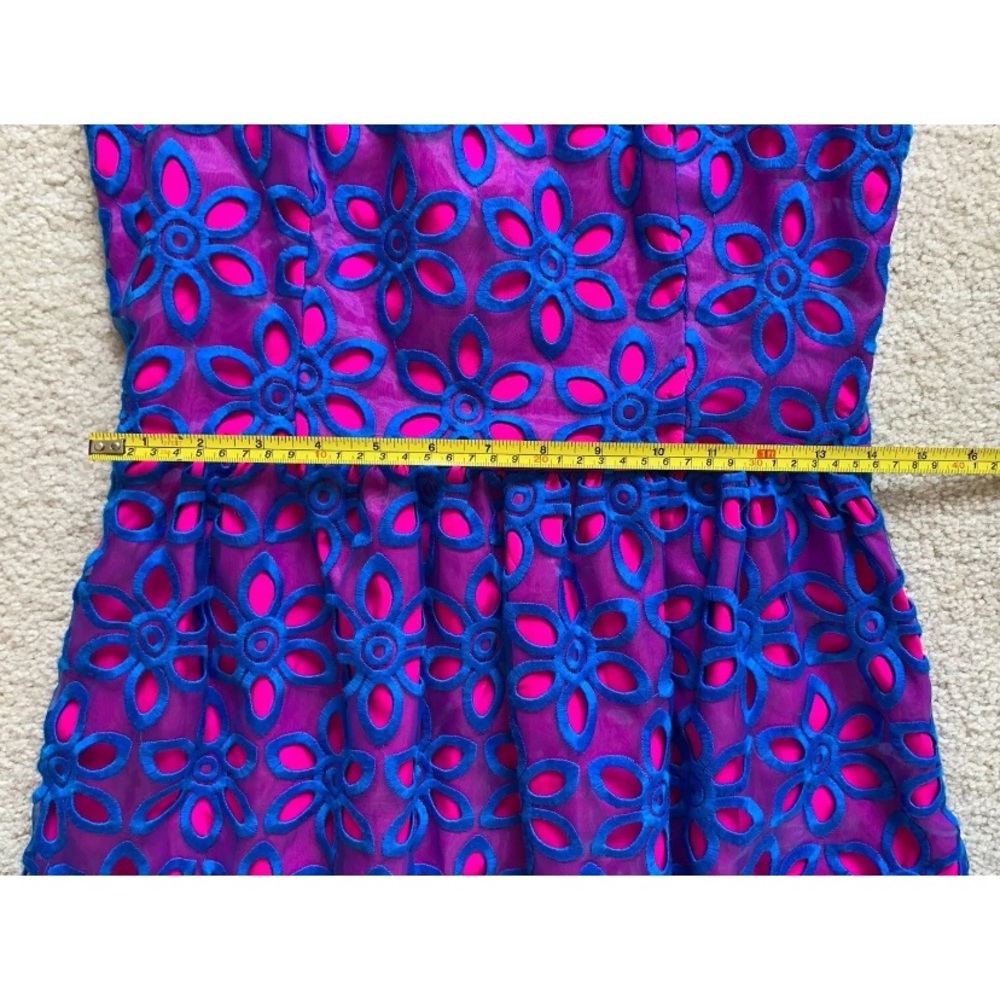 Lilly Pulitzer Pemberton Dress Sz 2 Royce Blue Daisy Floral Eyelet Retro Twee - Picture 12 of 14